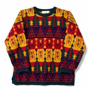 VTG Cosby Style Sweater Carolina Colours 20W/40 Boxy 00s Y2K 90s Aztec Cabincore